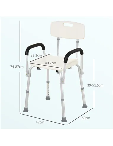 HOMCOM Adjustable Shower Chair, Shower Seat, Portable Medical Stool with Adjustable Back and Armrest for Mobility