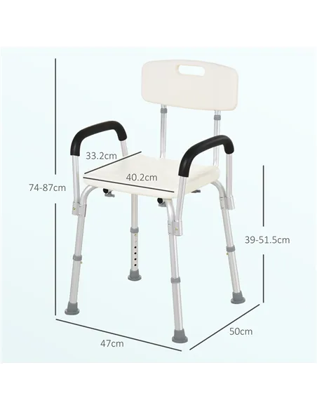 HOMCOM Adjustable Shower Chair, Shower Seat, Portable Medical Stool with Adjustable Back and Armrest for Mobility