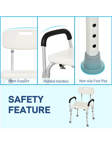 HOMCOM Adjustable Shower Chair, Shower Seat, Portable Medical Stool with Adjustable Back and Armrest for Mobility