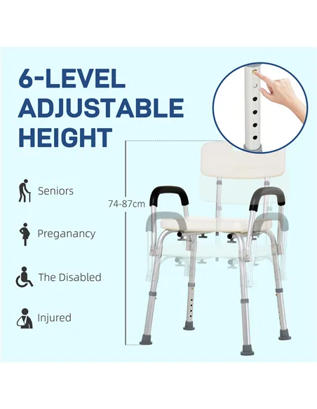 HOMCOM Adjustable Shower Chair, Shower Seat, Portable Medical Stool with Adjustable Back and Armrest for Mobility
