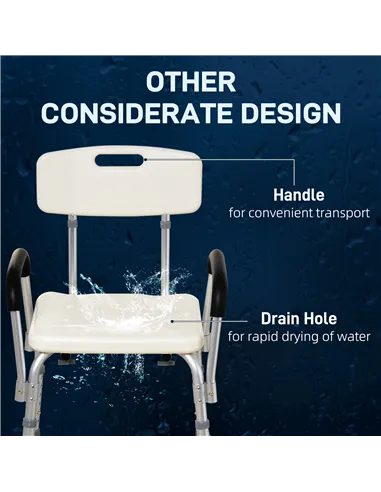 HOMCOM Adjustable Shower Chair, Shower Seat, Portable Medical Stool with Adjustable Back and Armrest for Mobility