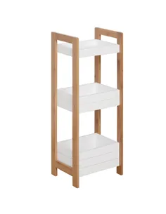 HOMCOM 3-Tier Bathroom Rack Storage Shelf Bamboo Organiser Shower Tower for Narrow Place