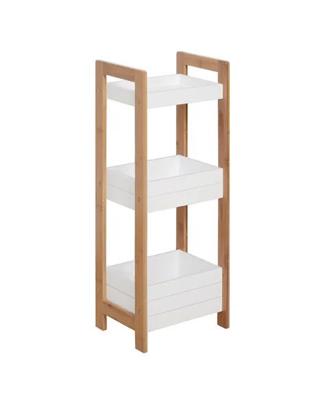 HOMCOM 3-Tier Bathroom Rack Storage Shelf Bamboo Organiser Shower Tower for Narrow Place