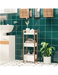 HOMCOM 3-Tier Bathroom Rack Storage Shelf Bamboo Organiser Shower Tower for Narrow Place 2