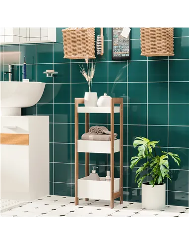 HOMCOM 3-Tier Bathroom Rack Storage Shelf Bamboo Organiser Shower Tower for Narrow Place