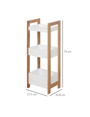 HOMCOM 3-Tier Bathroom Rack Storage Shelf Bamboo Organiser Shower Tower for Narrow Place