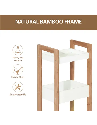 HOMCOM 3-Tier Bathroom Rack Storage Shelf Bamboo Organiser Shower Tower for Narrow Place