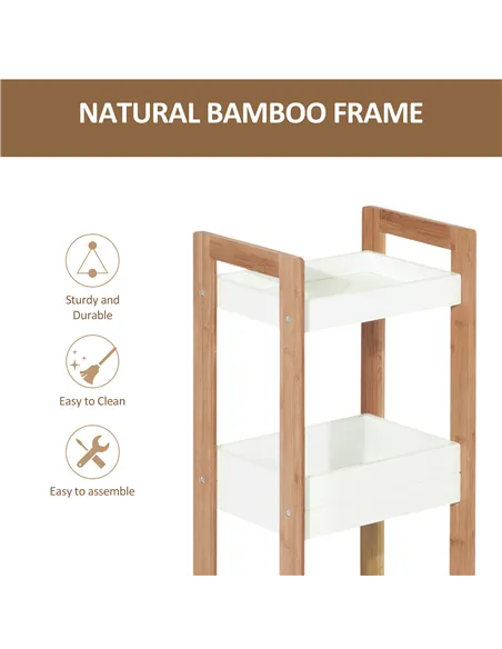 HOMCOM 3-Tier Bathroom Rack Storage Shelf Bamboo Organiser Shower Tower for Narrow Place