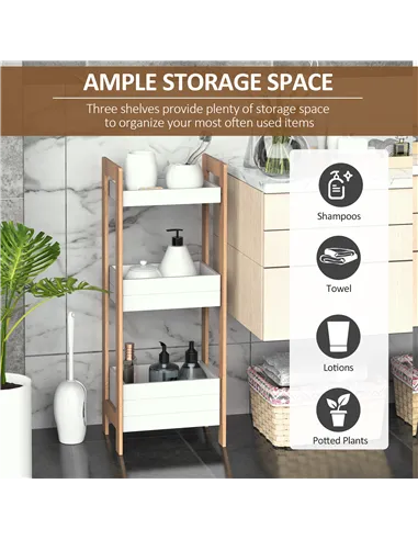 HOMCOM 3-Tier Bathroom Rack Storage Shelf Bamboo Organiser Shower Tower for Narrow Place