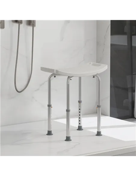 HOMCOM Height Adjustable Bath Stool, Aluminium Shower Stool with Non-Slip Pads for Elderly, Disabled, Seniors, Pregnant, White