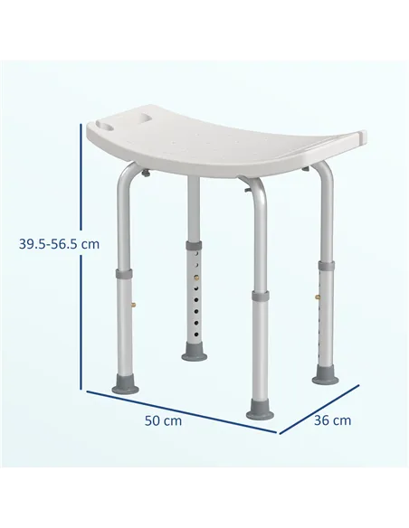 HOMCOM Height Adjustable Bath Stool, Aluminium Shower Stool with Non-Slip Pads for Elderly, Disabled, Seniors, Pregnant, White