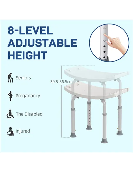 HOMCOM Height Adjustable Bath Stool, Aluminium Shower Stool with Non-Slip Pads for Elderly, Disabled, Seniors, Pregnant, White