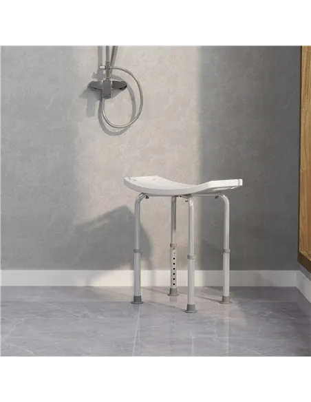 HOMCOM Height Adjustable Bath Stool, Aluminium Shower Stool with Non-Slip Pads for Elderly, Disabled, Seniors, Pregnant, White