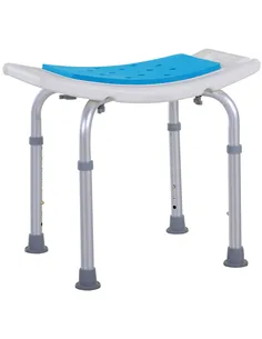 HOMCOM 6-Level Height Adjustable Aluminium Bath Room Stool Chair Shower Non-Slip Design w/ Padded Seat Drainage Holes Foot Pad, 