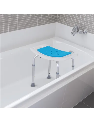 HOMCOM 6-Level Height Adjustable Aluminium Bath Room Stool Chair Shower Non-Slip Design w/ Padded Seat Drainage Holes Foot Pad, 