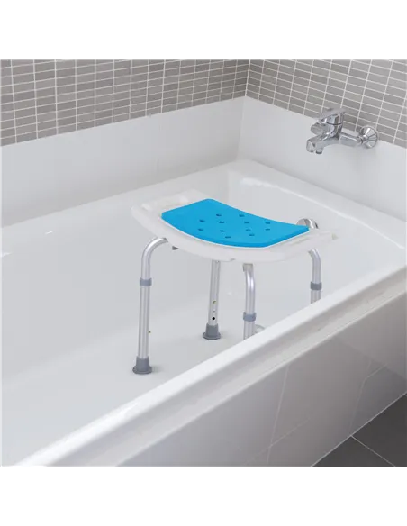 HOMCOM 6-Level Height Adjustable Aluminium Bath Room Stool Chair Shower Non-Slip Design w/ Padded Seat Drainage Holes Foot Pad, 
