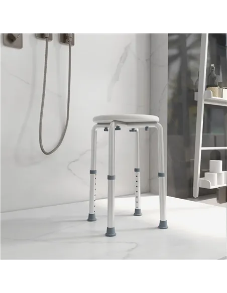 HOMCOM Shower Chair, Height Adjustable Aluminium Shower Stool with Non-Slip Feet for Disabled, Elderly, White
