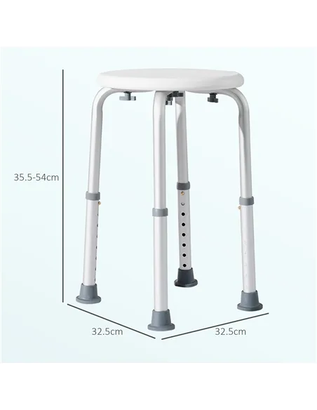 HOMCOM Shower Chair, Height Adjustable Aluminium Shower Stool with Non-Slip Feet for Disabled, Elderly, White