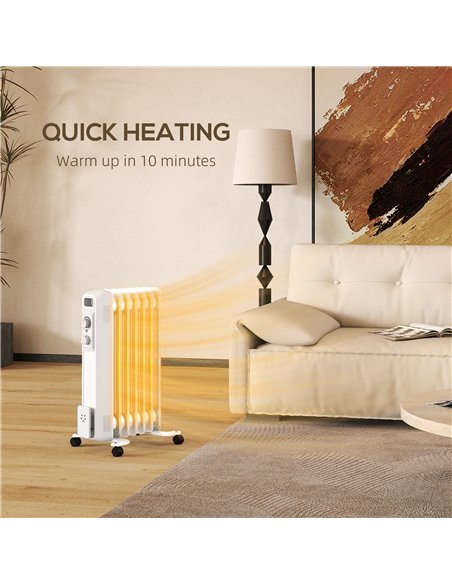HOMCOM 1.5kW Seven Fin Oil-Filled Radiator - White