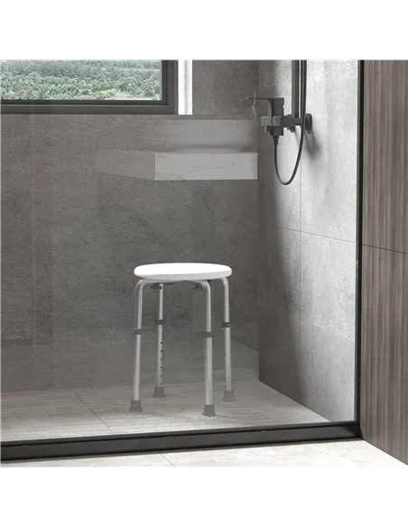 HOMCOM Shower Chair, Height Adjustable Aluminium Shower Stool with Non-Slip Feet for Disabled, Elderly, White