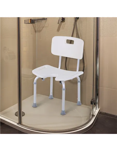 HOMCOM 8-Level Height Adjustable Bath Stool Spa Shower Chair Aluminum w/ Non-Slip Feet, Handle for the Pregnant, Old, Injured