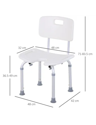 HOMCOM 8-Level Height Adjustable Bath Stool Spa Shower Chair Aluminum w/ Non-Slip Feet, Handle for the Pregnant, Old, Injured