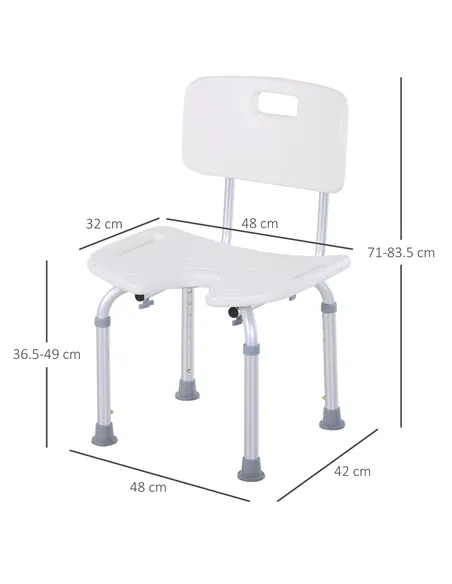 HOMCOM 8-Level Height Adjustable Bath Stool Spa Shower Chair Aluminum w/ Non-Slip Feet, Handle for the Pregnant, Old, Injured