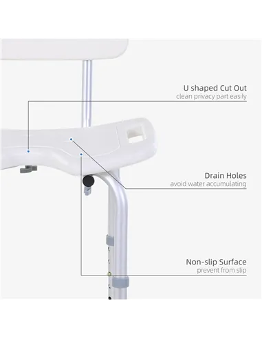 HOMCOM 8-Level Height Adjustable Bath Stool Spa Shower Chair Aluminum w/ Non-Slip Feet, Handle for the Pregnant, Old, Injured