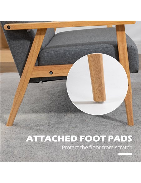 HOMCOM 3 Seater Sofa Modern Linen Fabric Upholstery Tufted Couch with Rubberwood Legs for Living Room and Kitchen, 155cm, Dark G