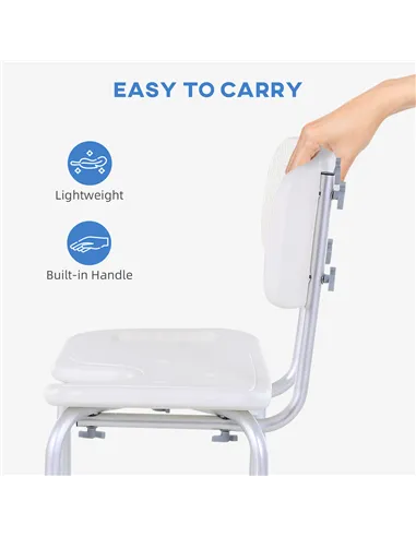 HOMCOM 8-Level Height Adjustable Bath Stool Spa Shower Chair Aluminum w/ Non-Slip Feet, Handle for the Pregnant, Old, Injured