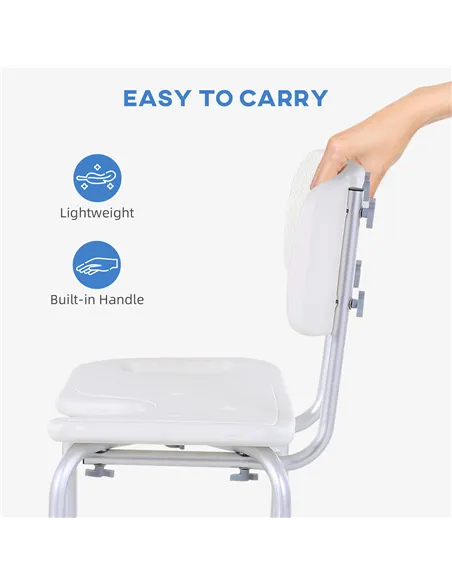 HOMCOM 8-Level Height Adjustable Bath Stool Spa Shower Chair Aluminum w/ Non-Slip Feet, Handle for the Pregnant, Old, Injured