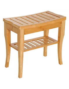HOMCOM 45cm 2-Tier Slatted Shower Bench Storage Seat w/ 4 Legs Comfortable Safe Bathroom Stool Spa Bath Organiser
