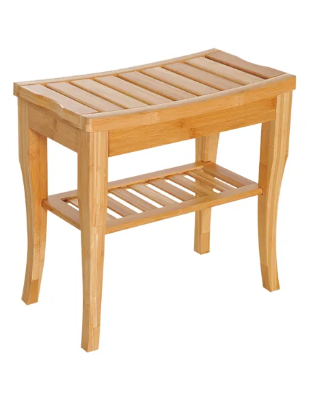 HOMCOM 45cm 2-Tier Slatted Shower Bench Storage Seat w/ 4 Legs Comfortable Safe Bathroom Stool Spa Bath Organiser