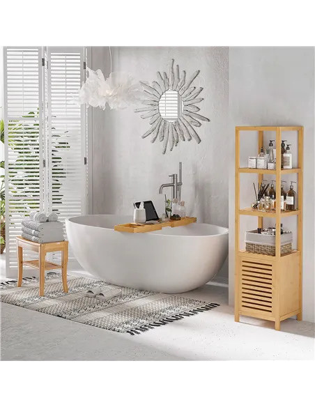 HOMCOM 45cm 2-Tier Slatted Shower Bench Storage Seat w/ 4 Legs Comfortable Safe Bathroom Stool Spa Bath Organiser