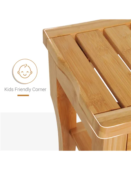 HOMCOM 45cm 2-Tier Slatted Shower Bench Storage Seat w/ 4 Legs Comfortable Safe Bathroom Stool Spa Bath Organiser