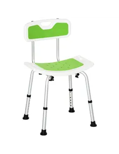 HOMCOM Shower Stool with Backrest, Height Adjustable Shower Chair with Anti-slip Foot Pads, Shower Head Holder, Green