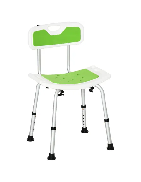 HOMCOM Shower Stool with Backrest, Height Adjustable Shower Chair with Anti-slip Foot Pads, Shower Head Holder, Green