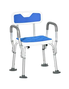 HOMCOM EVA Padded Shower Chair for the Elderly and Disabled, Height Adjustable Shower Stool with Back and Arms, 4 Suction Foot P