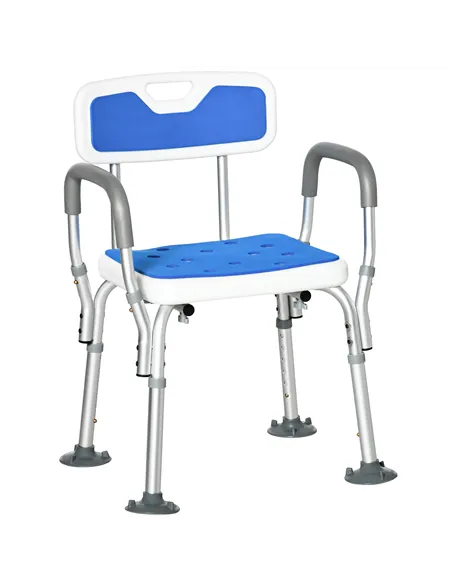 HOMCOM EVA Padded Shower Chair for the Elderly and Disabled, Height Adjustable Shower Stool with Back and Arms, 4 Suction Foot P