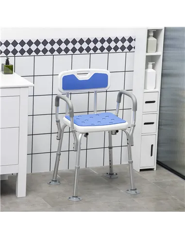HOMCOM EVA Padded Shower Chair for the Elderly and Disabled, Height Adjustable Shower Stool with Back and Arms, 4 Suction Foot P