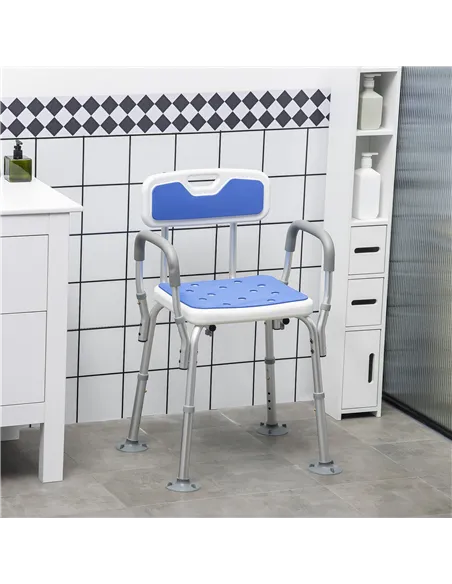 HOMCOM EVA Padded Shower Chair for the Elderly and Disabled, Height Adjustable Shower Stool with Back and Arms, 4 Suction Foot P
