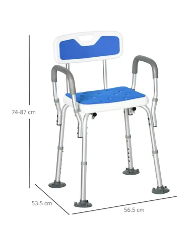 HOMCOM EVA Padded Shower Chair for the Elderly and Disabled, Height Adjustable Shower Stool with Back and Arms, 4 Suction Foot P