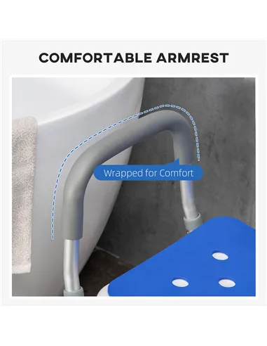 HOMCOM EVA Padded Shower Chair for the Elderly and Disabled, Height Adjustable Shower Stool with Back and Arms, 4 Suction Foot P