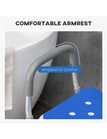 HOMCOM EVA Padded Shower Chair for the Elderly and Disabled, Height Adjustable Shower Stool with Back and Arms, 4 Suction Foot P