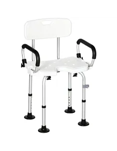 HOMCOM Shower Chair for the Elderly and Disabled, Height Adjustable Shower Stool with Back and Flipped Padded Arms, Suction Foot