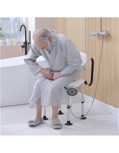 HOMCOM Shower Chair for the Elderly and Disabled, Height Adjustable Shower Stool with Back and Flipped Padded Arms, Suction Foot