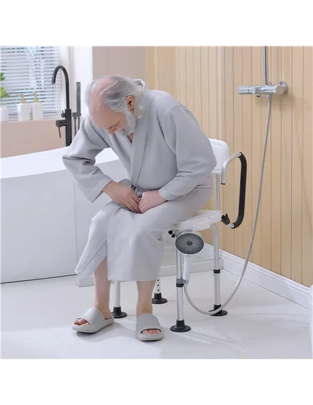 HOMCOM Shower Chair for the Elderly and Disabled, Height Adjustable Shower Stool with Back and Flipped Padded Arms, Suction Foot