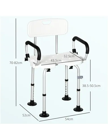HOMCOM Shower Chair for the Elderly and Disabled, Height Adjustable Shower Stool with Back and Flipped Padded Arms, Suction Foot
