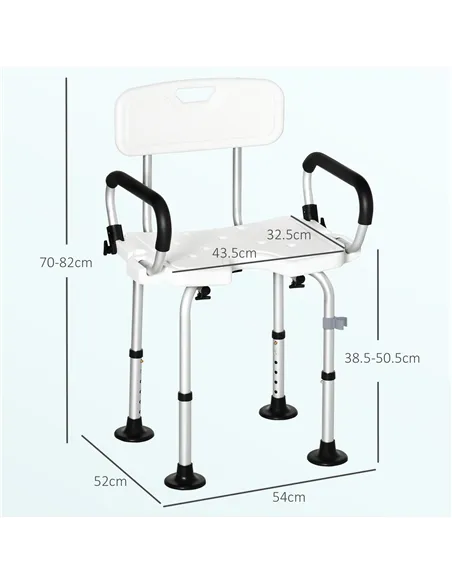 HOMCOM Shower Chair for the Elderly and Disabled, Height Adjustable Shower Stool with Back and Flipped Padded Arms, Suction Foot