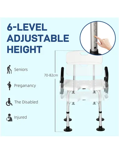 HOMCOM Shower Chair for the Elderly and Disabled, Height Adjustable Shower Stool with Back and Flipped Padded Arms, Suction Foot